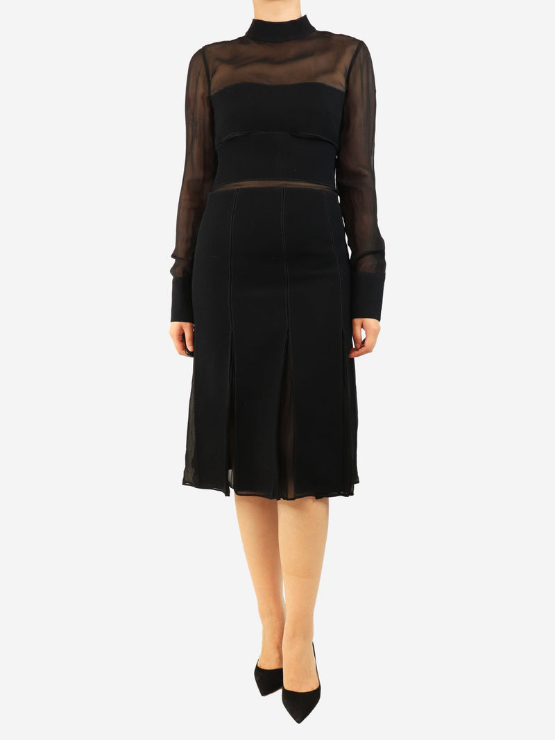 Black mesh panel midi dress - size XS