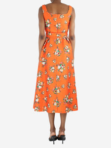 Emilia Wickstead Orange floral-printed belted midi dress - size UK 6