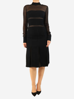 Black mesh panel midi dress - size XS