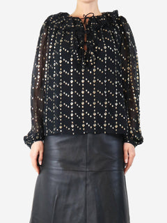 Black Emilie lurex-dot ruffle blouse - size UK 10 Tops Ulla Johnson 