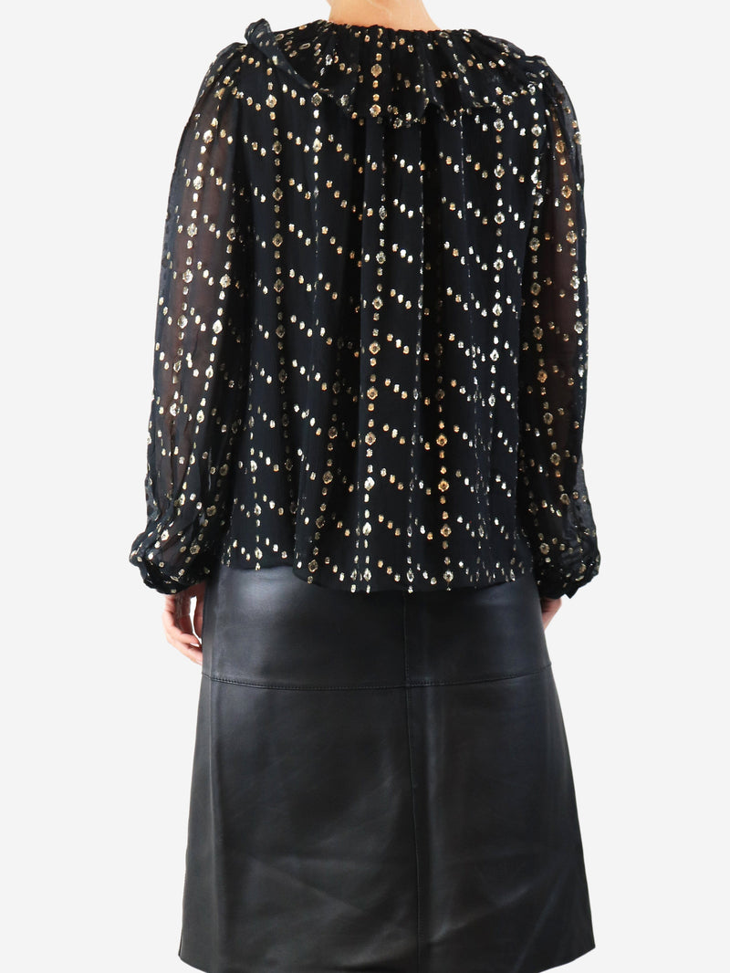 Black Emilie lurex-dot ruffle blouse - size UK 10 Tops Ulla Johnson 