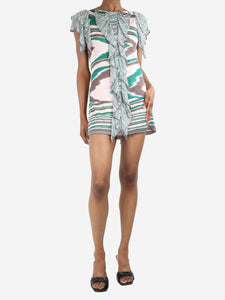 Missoni Green off-shoulder striped ruffle mini dress - size UK 8