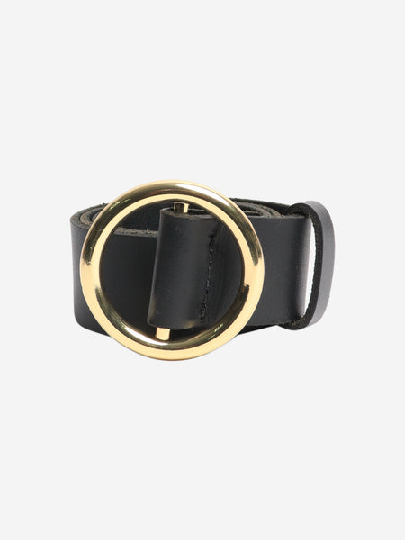 Black leather belt with circle buckle product image