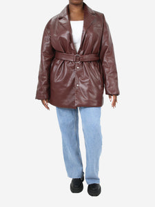 Nanushka Maroon belted faux leather coat - size M