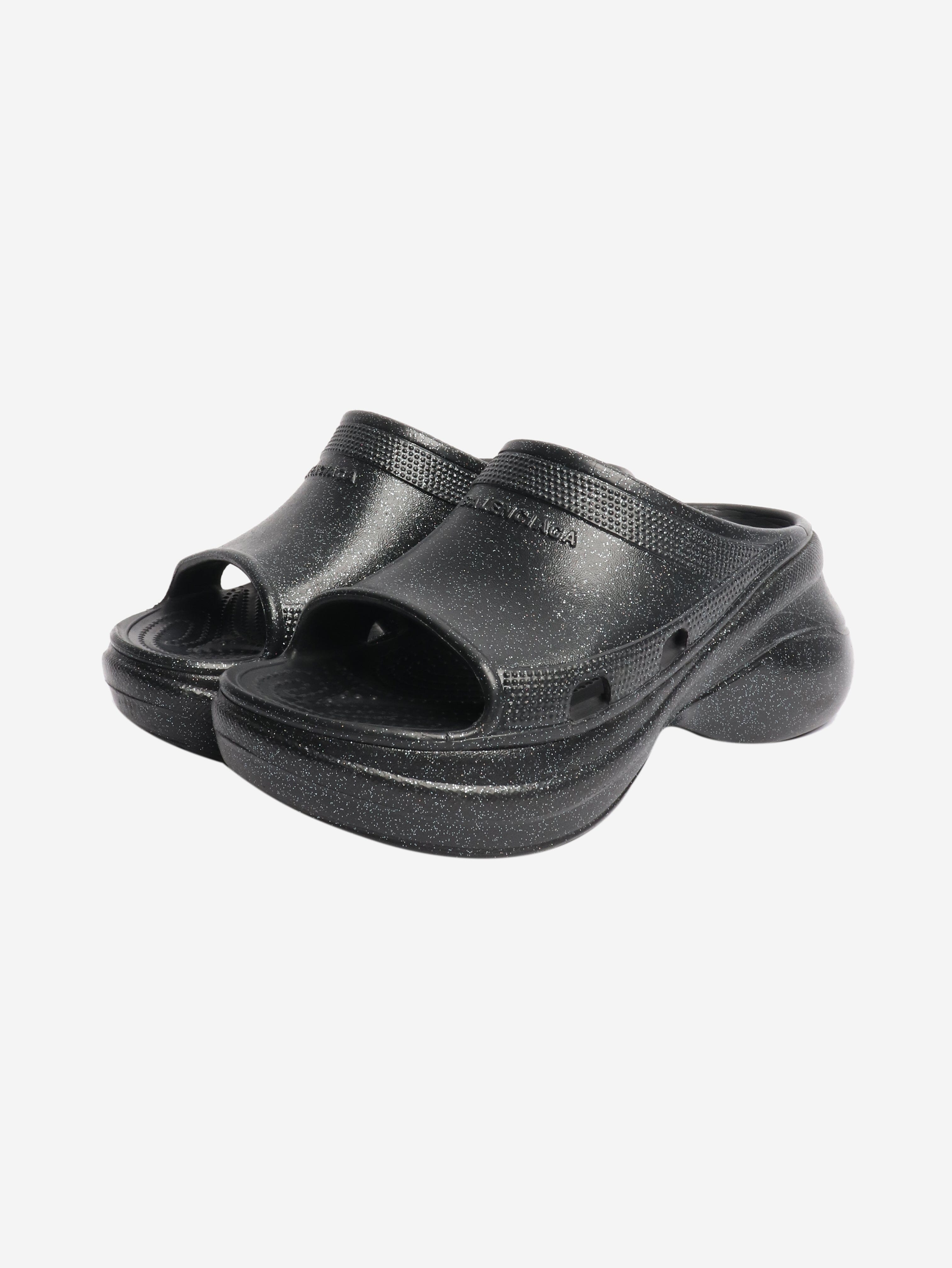 Black sparkly platform slides - size EU 37 Flat Shoes Balenciaga x Crocs 