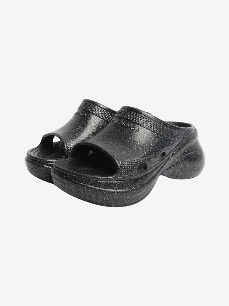 Black sparkly platform slides - size EU 37 Flat Shoes Balenciaga x Crocs 