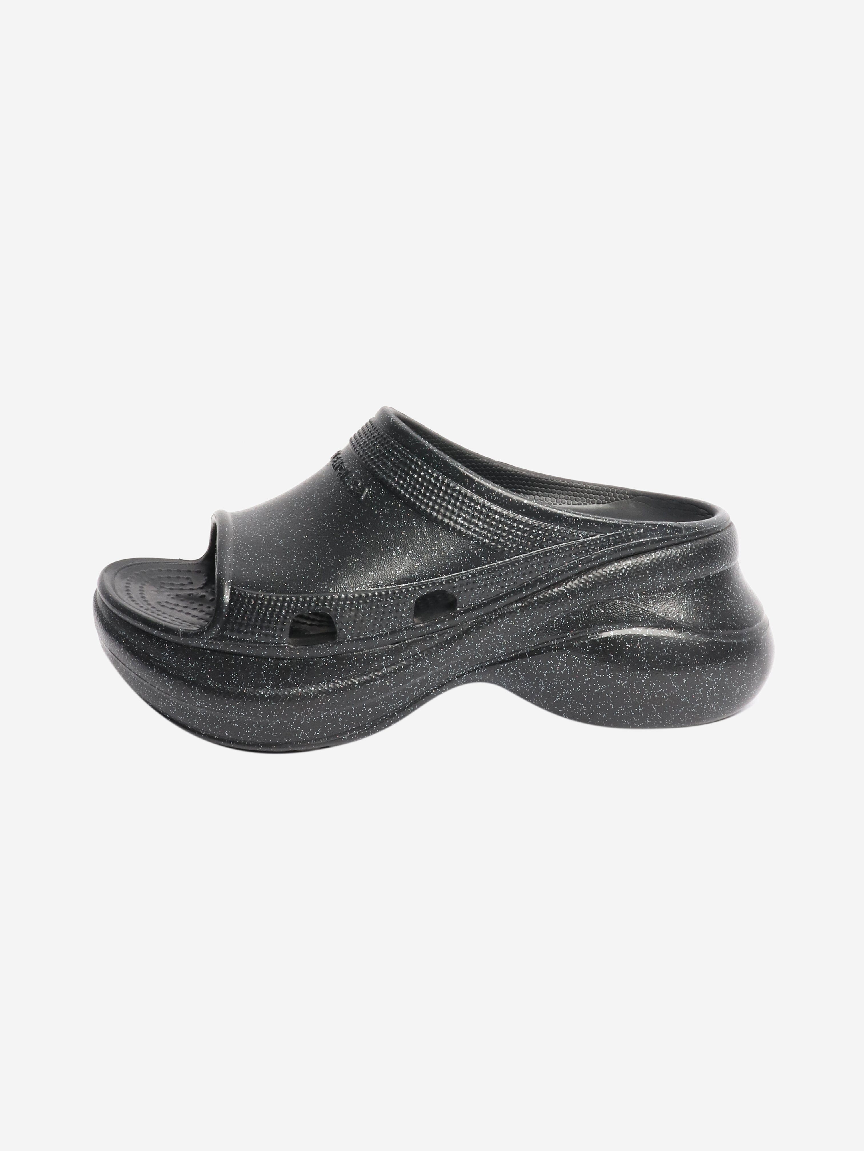 Black sparkly platform slides - size EU 37 Flat Shoes Balenciaga x Crocs 