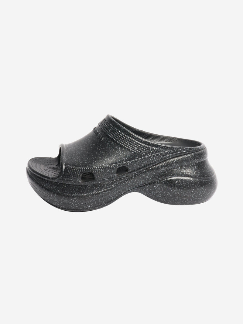 Black sparkly platform slides - size EU 37 Flat Shoes Balenciaga x Crocs 