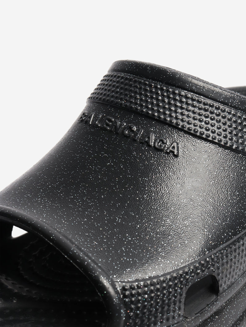 Black sparkly platform slides - size EU 37 Flat Shoes Balenciaga x Crocs 