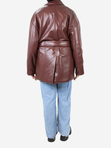 Nanushka Maroon belted faux leather coat - size M