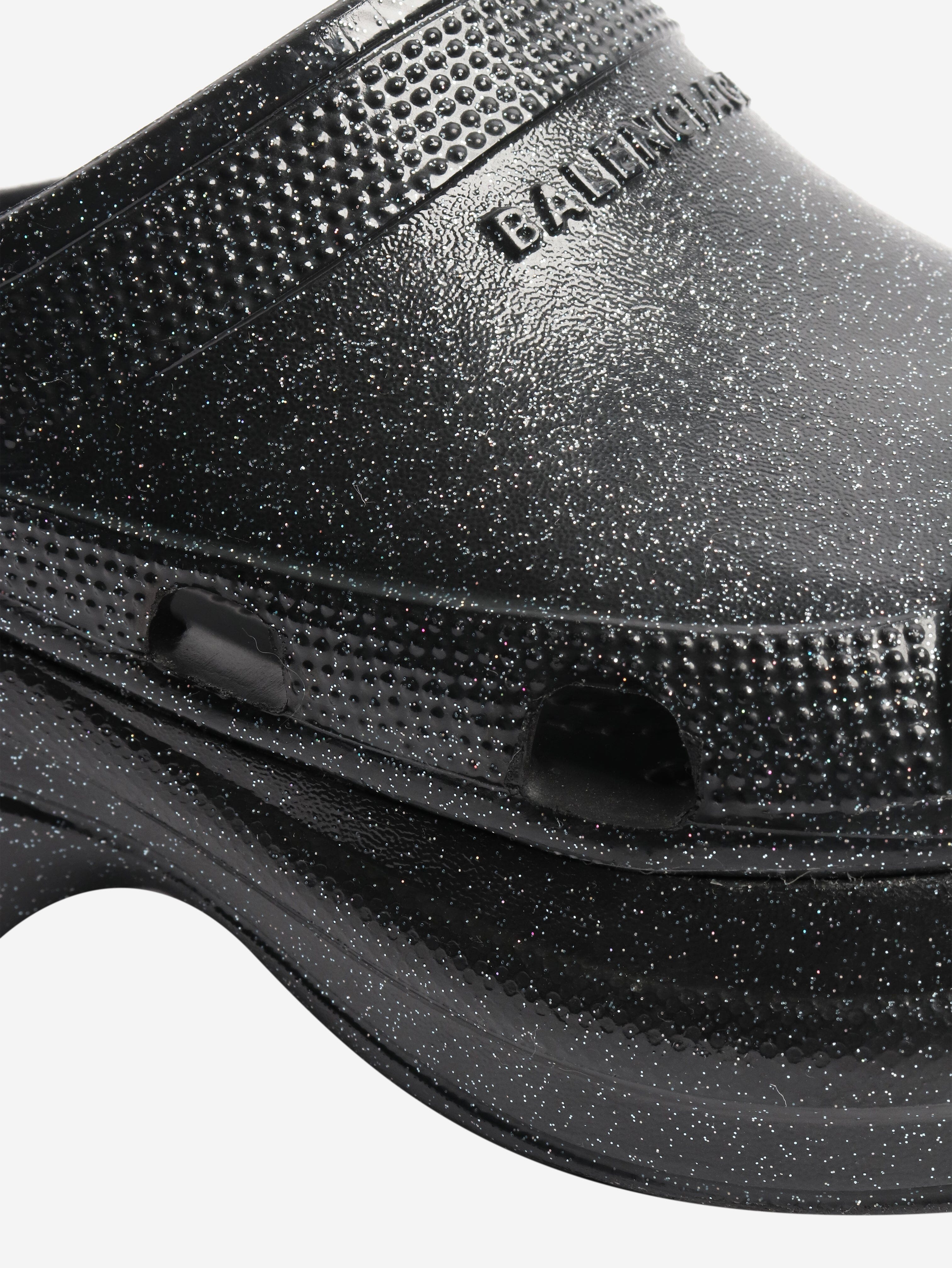 Black sparkly platform slides - size EU 37 Flat Shoes Balenciaga x Crocs 