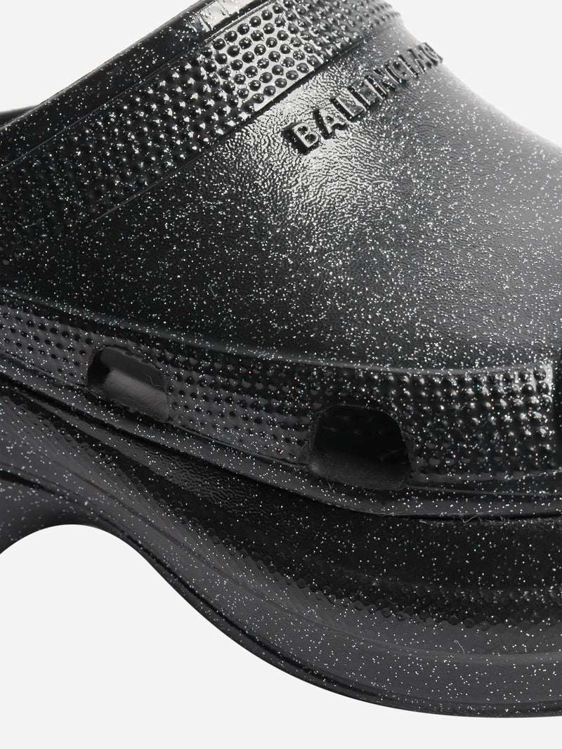 Black sparkly platform slides - size EU 37 Flat Shoes Balenciaga x Crocs 