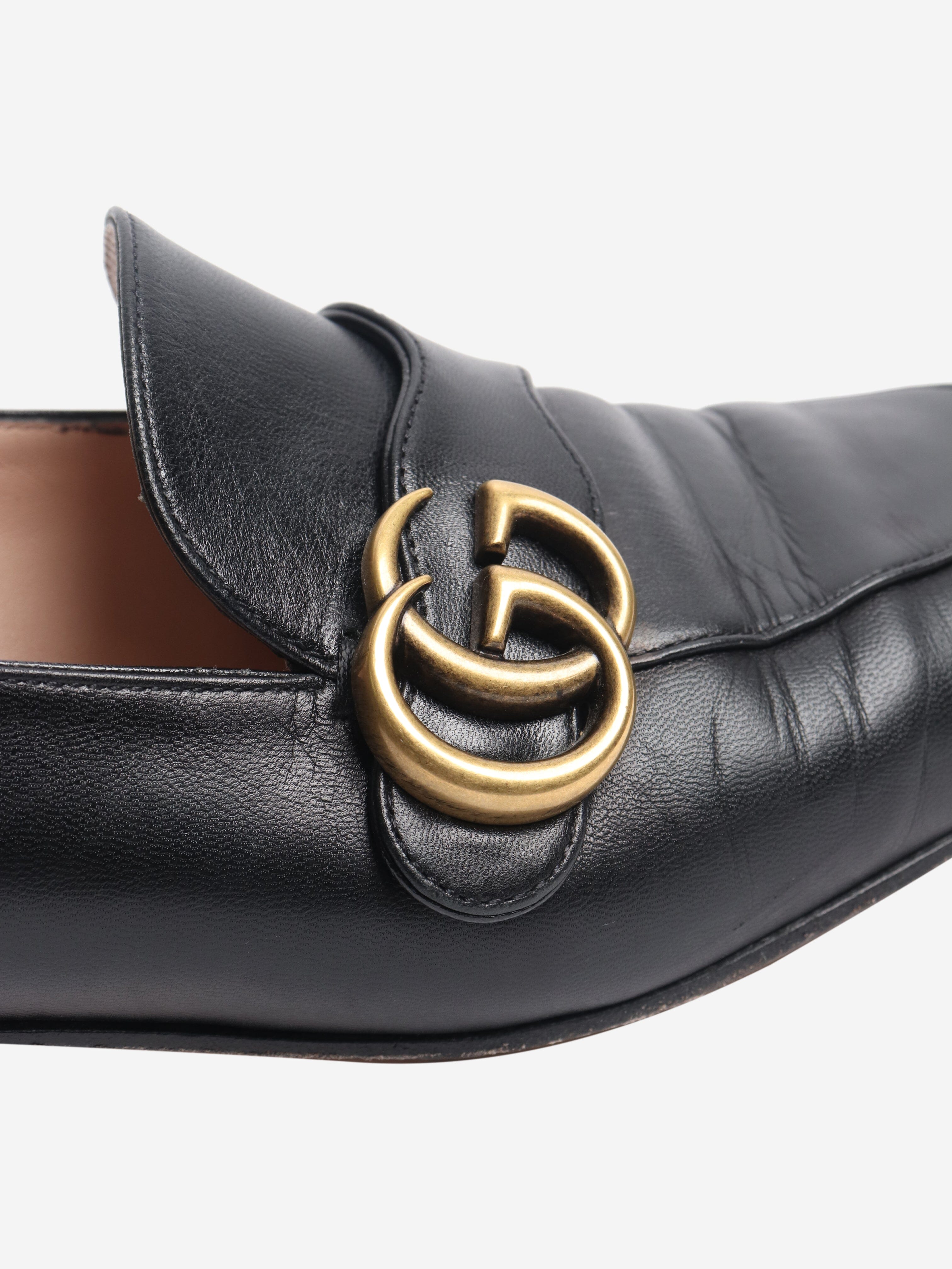 Black GG leather loafers - size EU 37.5 Flat Shoes Gucci 