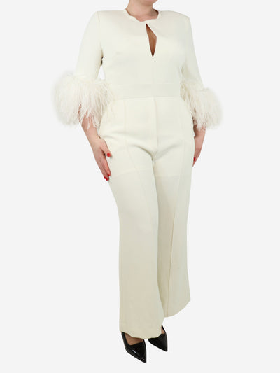 Cream feather-trimmed jumpsuit - size UK 16 Jumpsuits Elie Saab 