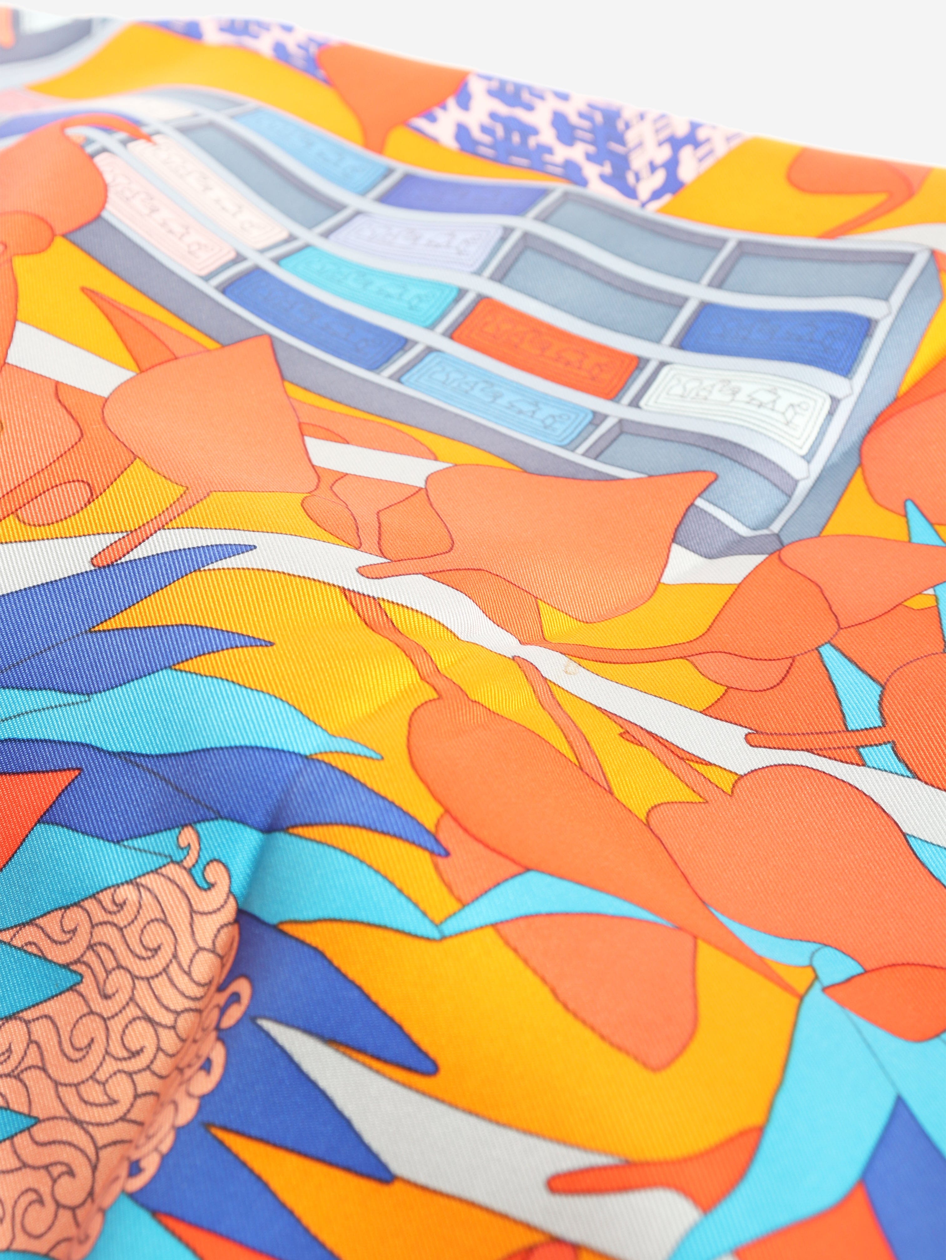 Orange and blue Les Tresors d'un Artiste silk scarf Scarves Hermes 