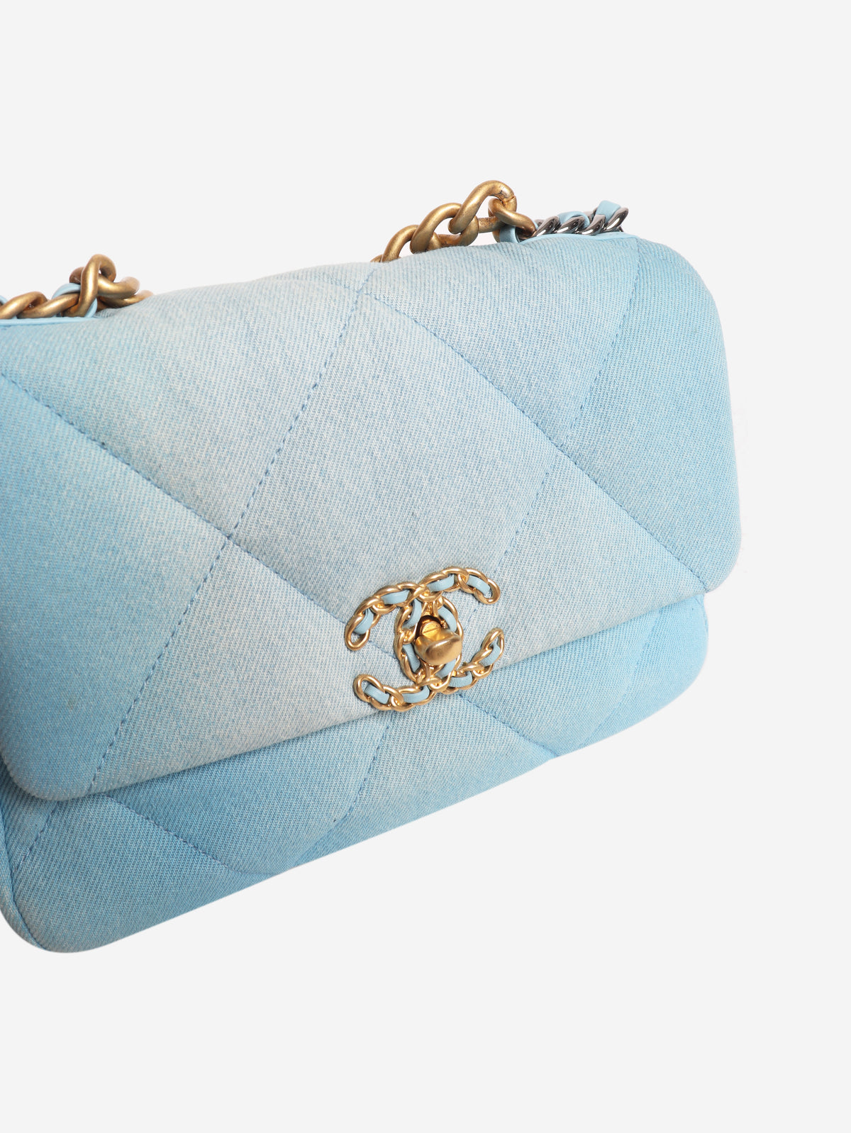 Blue ombre denim quilted 19 shoulder bag