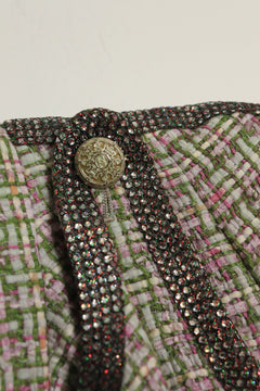 Green and pink rhinestone tweed jacket - size UK 10