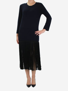 Celine Navy blue fringed dress - size UK 10