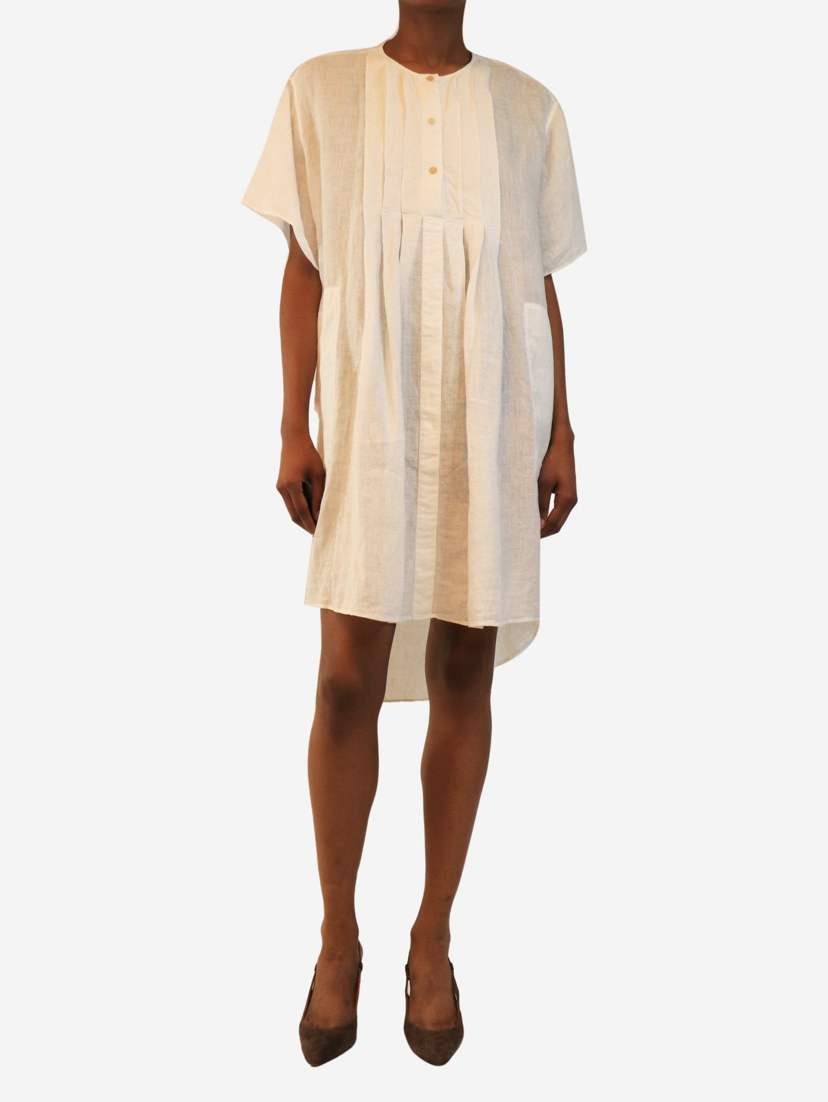 White short-sleeved linen dress - size UK 6 Dresses Loewe 
