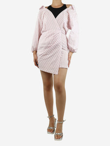 Maje Pink striped asymmetric mini dress - size UK 8