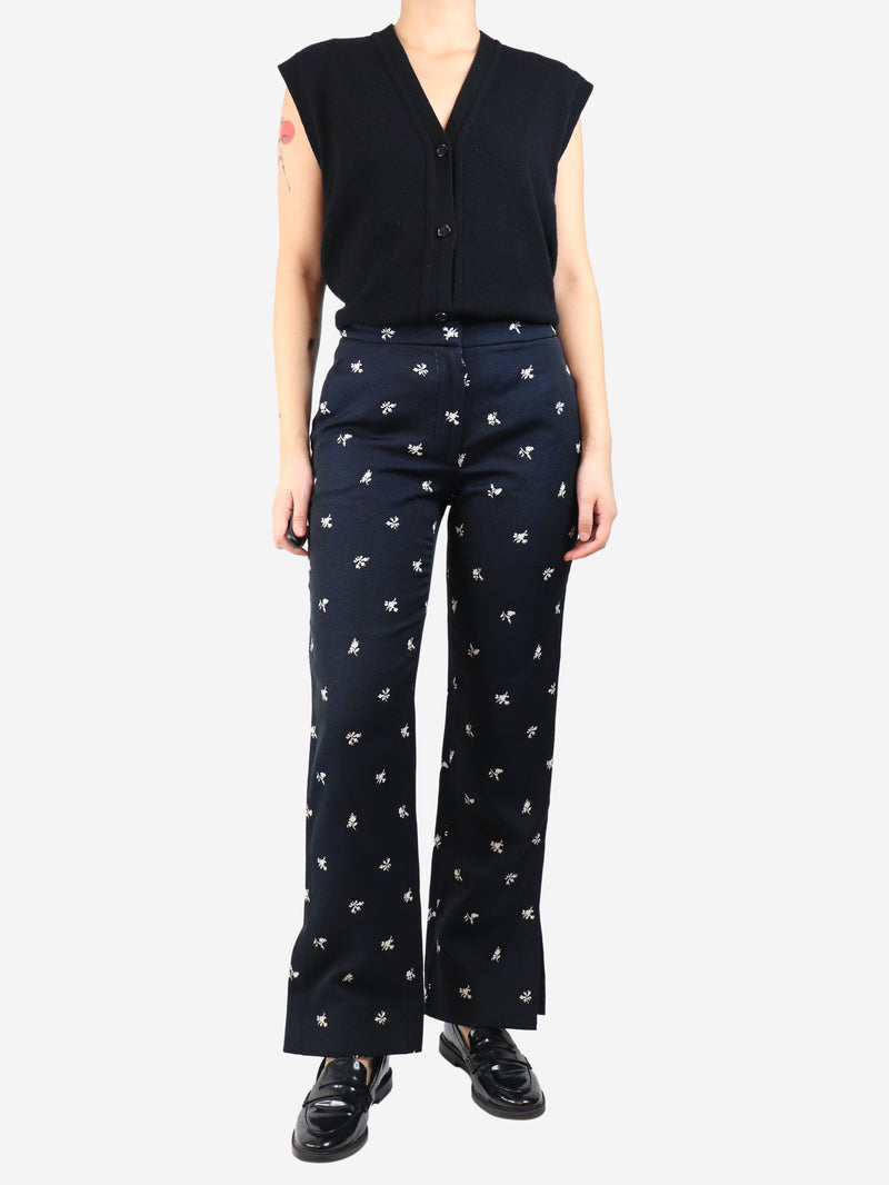 Navy blue floral jacquard trousers - size UK 10 Trousers Erdem 