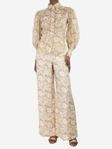 Zimmermann Brown floral wide-leg trousers and shirt set - size UK 6