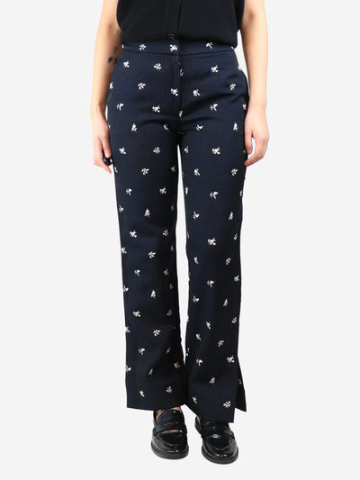 Navy blue floral jacquard trousers - size UK 10 Trousers Erdem 