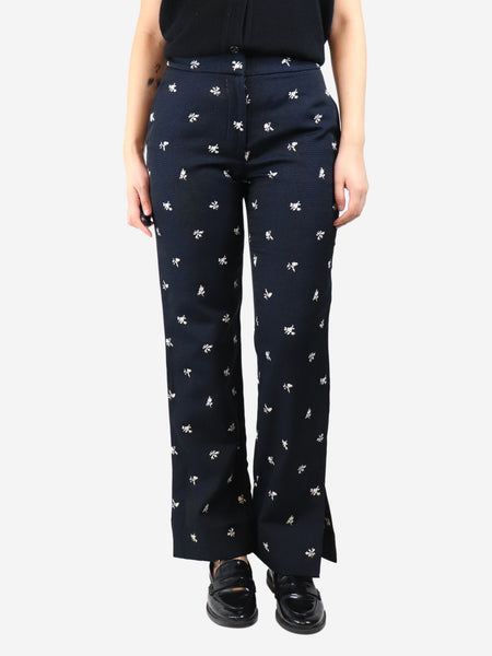 Navy blue floral jacquard trousers - size UK 10 product image