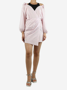 Maje Pink striped asymmetric mini dress - size UK 8