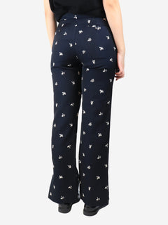 Navy blue floral jacquard trousers - size UK 10 Trousers Erdem 