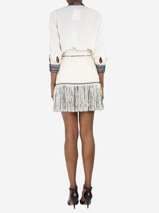 Elisabetta Franchi Cream fringed top and tweed mini skirt set - size UK 10