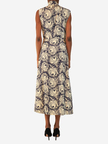 Cream and blue floral tie-neck midi dress - size UK 6 Dresses Prada 