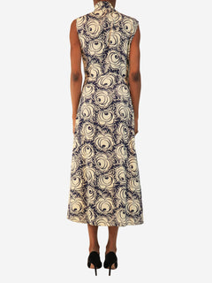 Cream and blue floral tie-neck midi dress - size UK 6 Dresses Prada 
