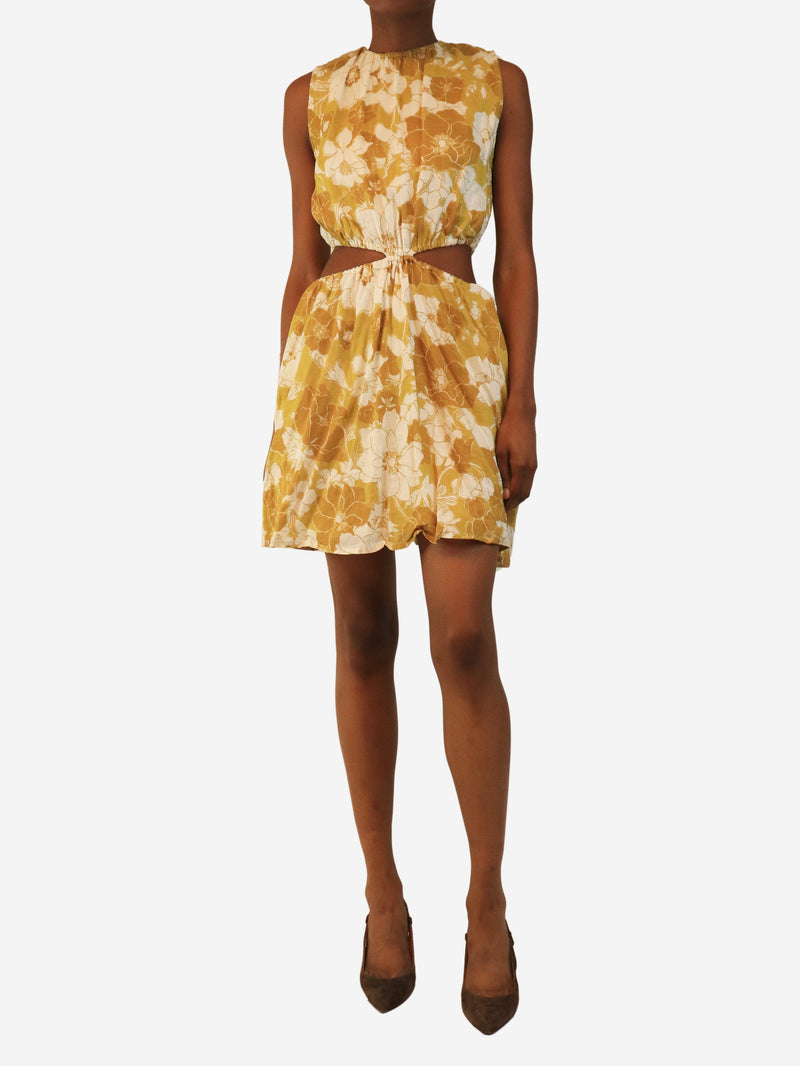 Yellow and white floral cut-out mini dress - size M Dresses Faithfull The Brand 
