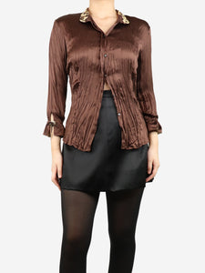 Roberto Cavalli Brown crinkle silk shirt - size M