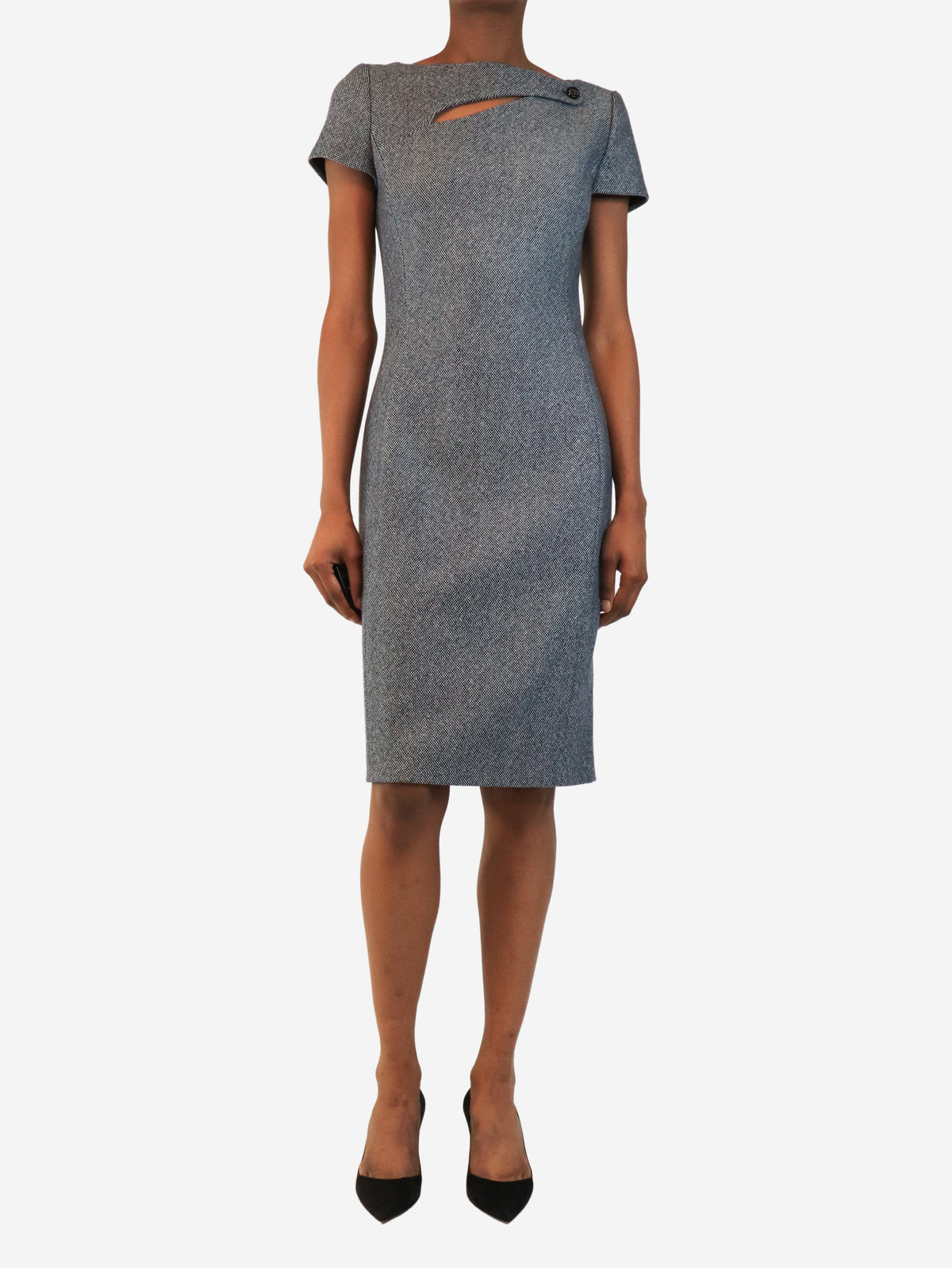 Grey tweed cut-out detail midi dress - size UK 8 Dresses Christian Dior 