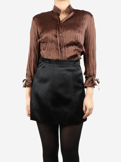 Brown crinkle silk shirt - size M Tops Roberto Cavalli 