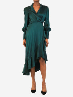 Emerald green long-sleeved silk wrap midi dress - size UK 8 Dresses Zimmermann 