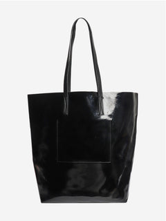 Black faux leather tote bag