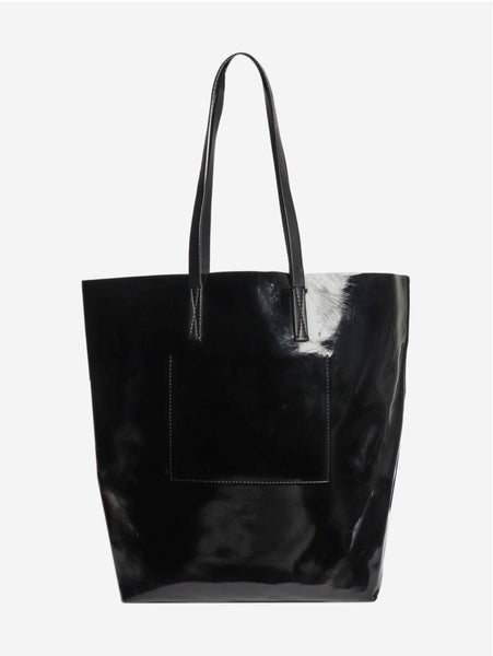 Black faux leather tote bag product image