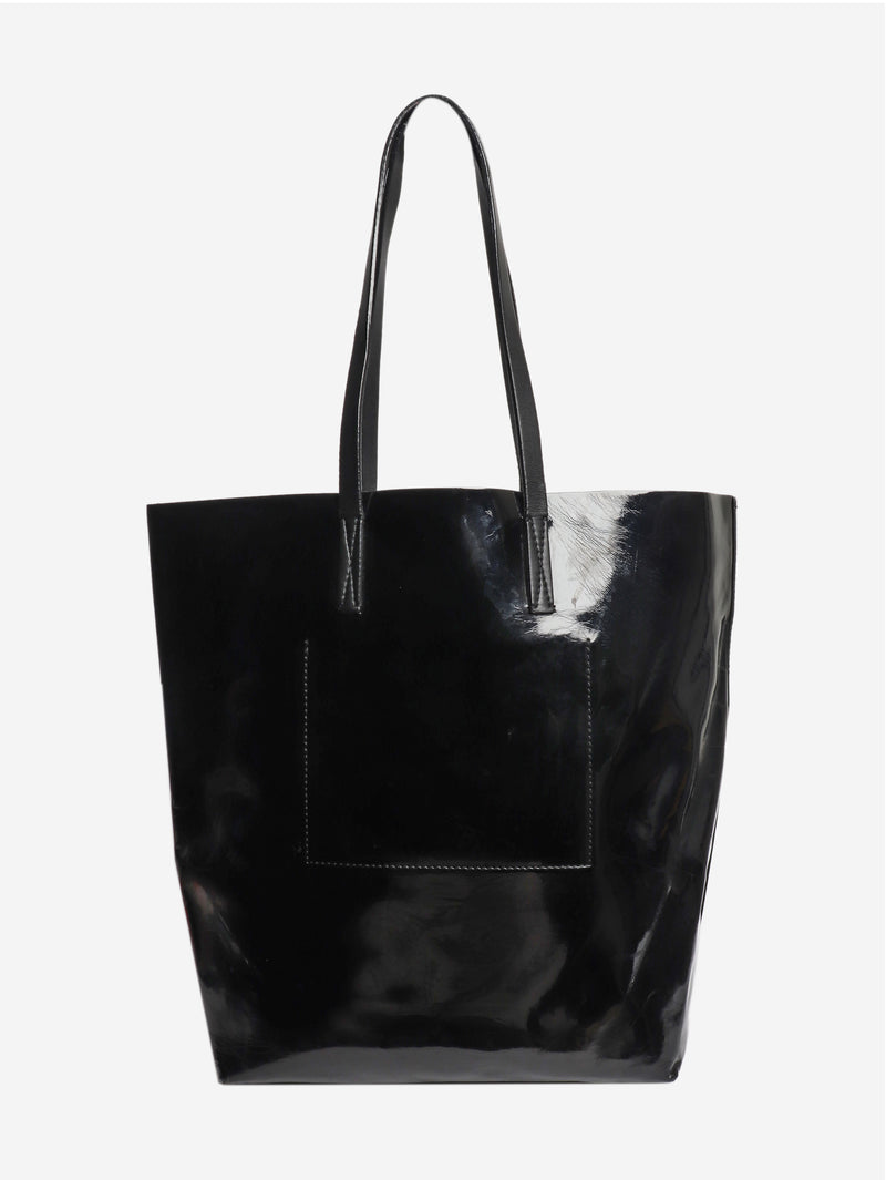 Black faux leather tote bag