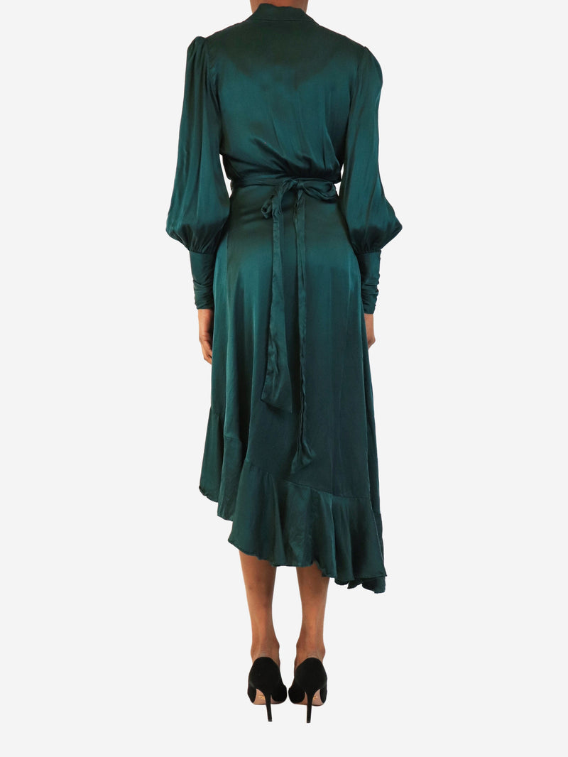 Emerald green long-sleeved silk wrap midi dress - size UK 8 Dresses Zimmermann 