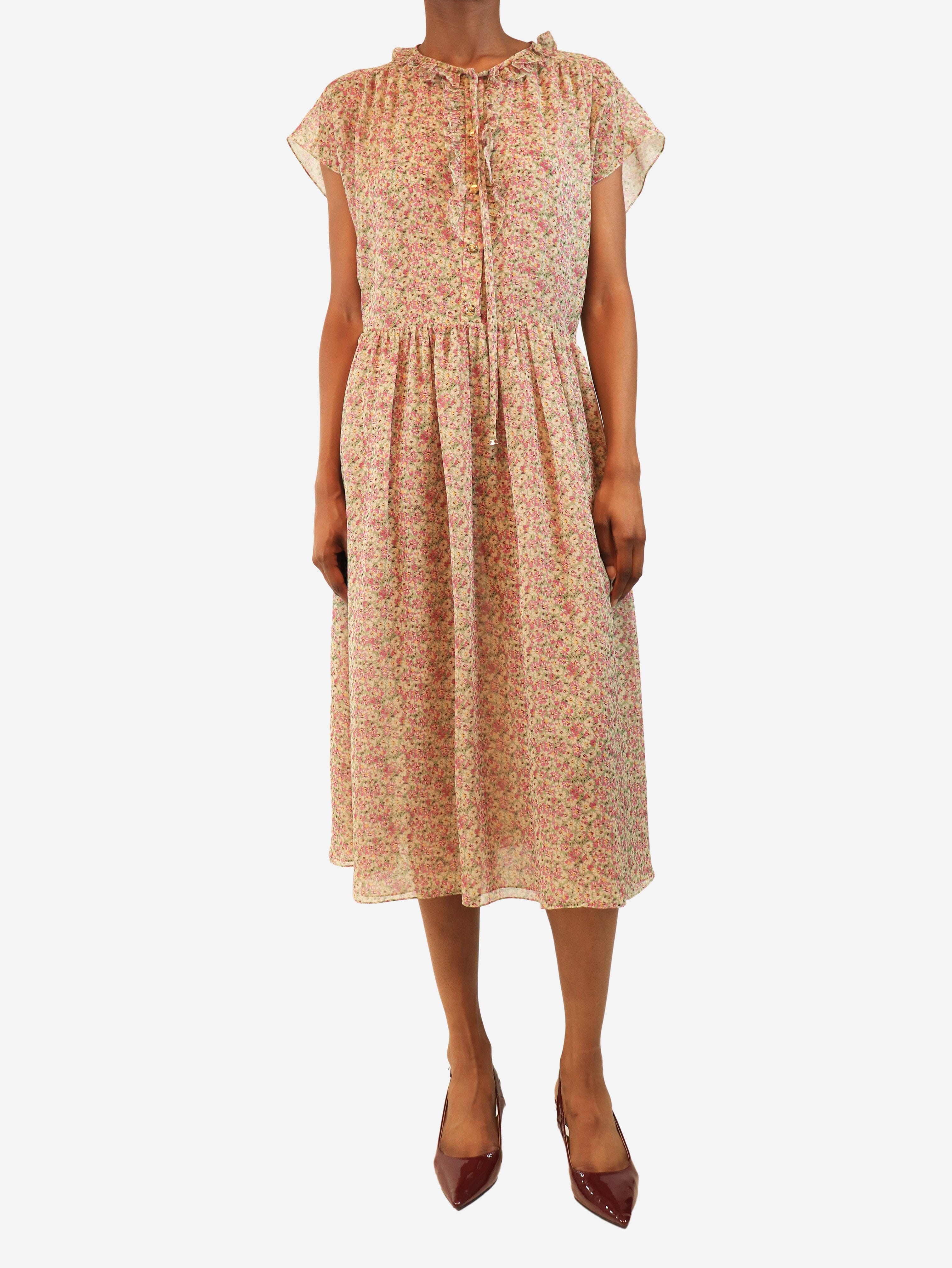 Pink sleeveless chiffon floral-print midi dress - size UK 8 Dresses Celine 