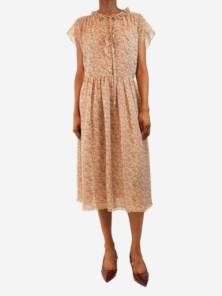 Pink sleeveless chiffon floral-print midi dress - size UK 8 product image