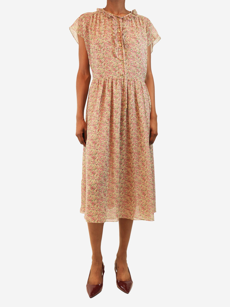Pink sleeveless chiffon floral-print midi dress - size UK 8 Dresses Celine 