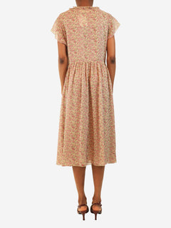 Pink sleeveless chiffon floral-print midi dress - size UK 8 Dresses Celine 