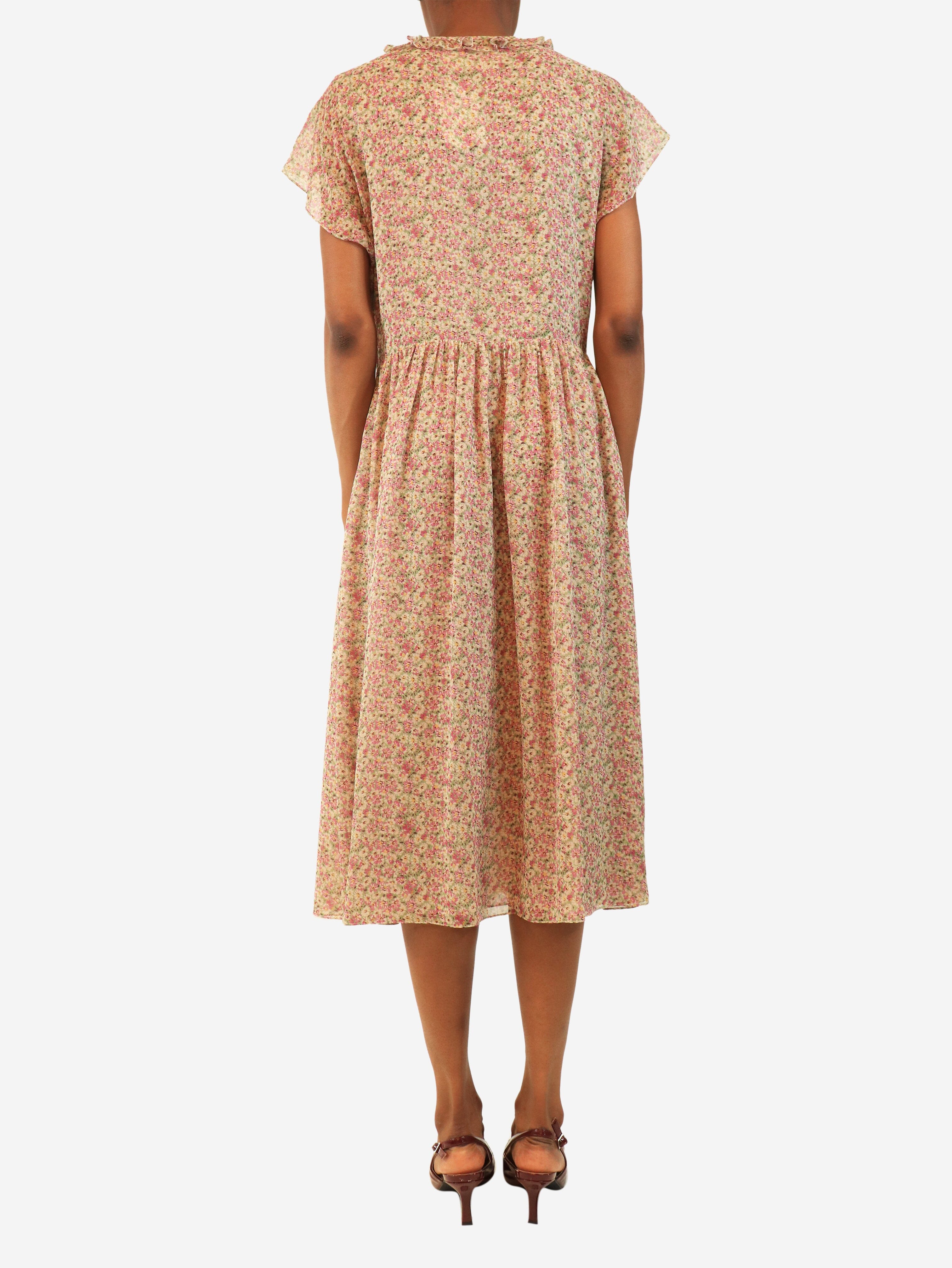 Pink sleeveless chiffon floral-print midi dress - size UK 8 Dresses Celine 