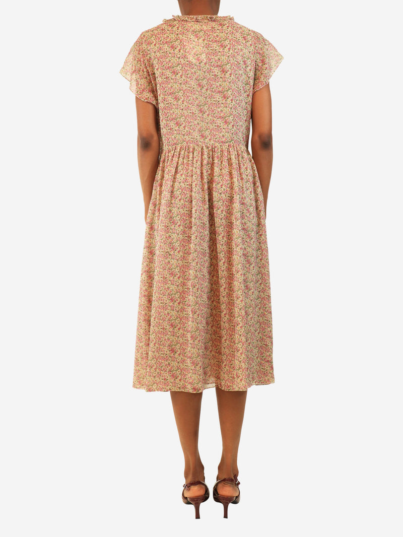 Pink sleeveless chiffon floral-print midi dress - size UK 8 Dresses Celine 