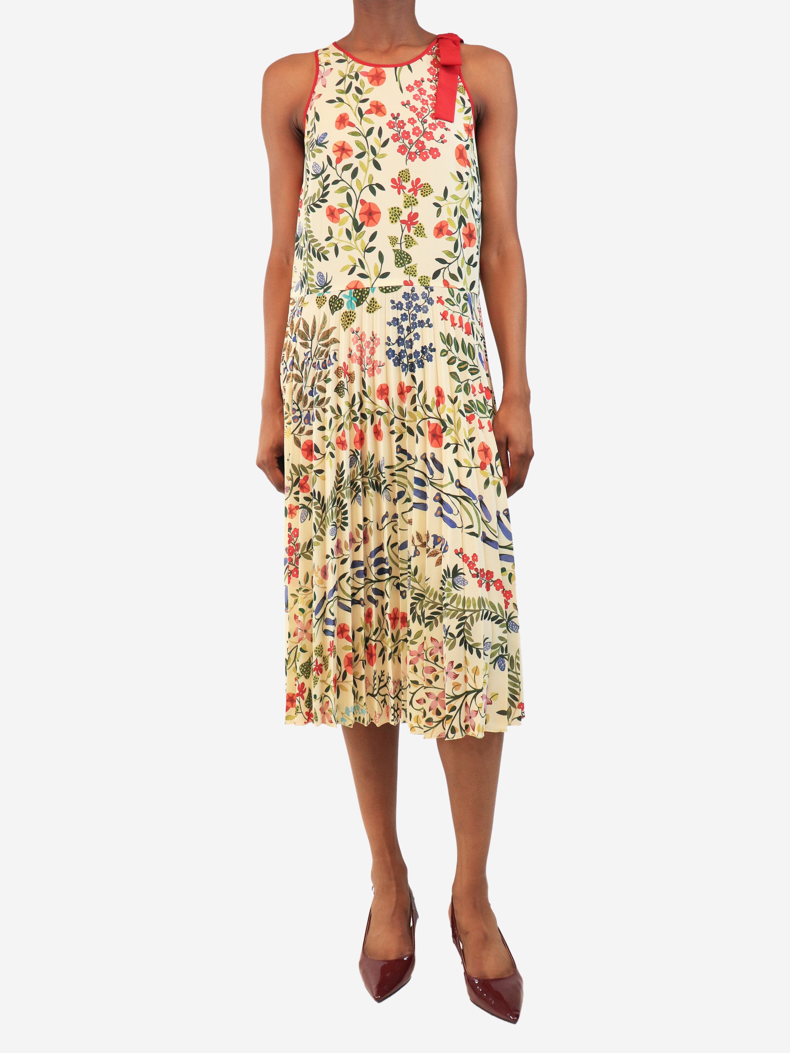 Cream sleeveless floral printed midi dress - size UK 6 Dresses Red Valentino 