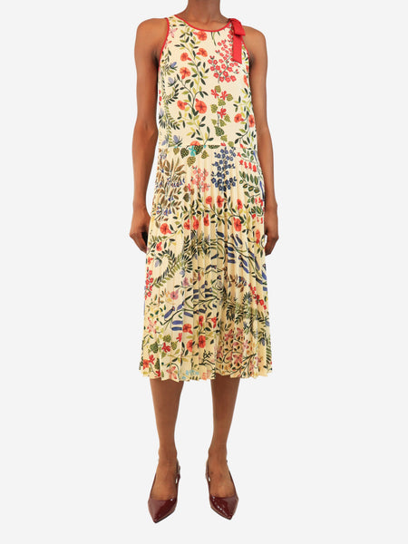 Cream sleeveless floral printed midi dress - size UK 6 product image